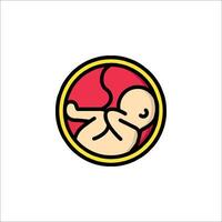 A baby in a circle with a red and yellow background vector