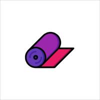 A purple roll of toilet paper is shown in a flat line vector