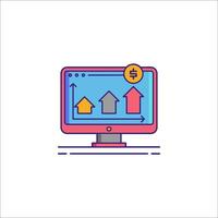 A computer monitor with an arrow pointing up vector