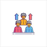 People in a meeting with an arrow pointing up vector