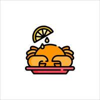 A crab on a plate with a slice of lemon vector