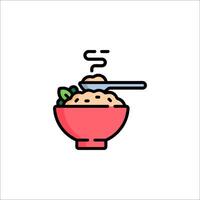A bowl of rice with a spoon and chopsticks vector