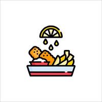 A tray with fries and a lemon vector