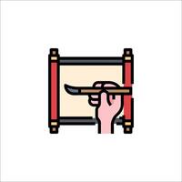 A hand holding a brush and a scroll icon vector