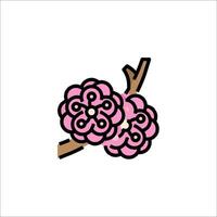 A pink flower on a branch with a white background vector