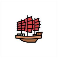 A chinese ship with red sails on a white background vector