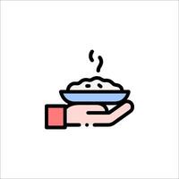 A hand holding a bowl of rice in a line icon vector