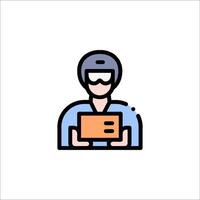 A man in a helmet holding a box icon vector