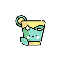 A cartoon drink with a green lid and a lemon slice vector