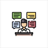 A man sitting at a desk with speech bubbles around him vector