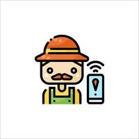 A man with a mustache and hat holding a phone vector