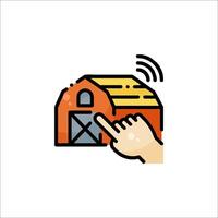 A hand pointing at a barn with a wifi icon vector