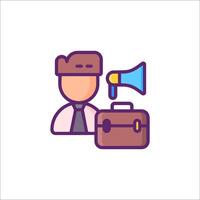 A man with a megaphone and a briefcase icon vector
