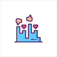 A line icon of a factory with thumbs up and hearts vector