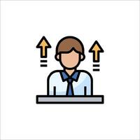 A man sitting at a desk with arrows pointing up vector