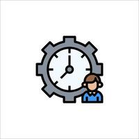 A person is standing next to a clock icon vector