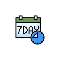 7 day calendar icon with clock vector