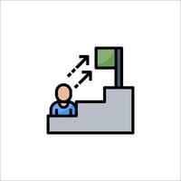A man is sitting on a chair with a green arrow pointing up vector