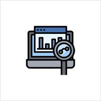 A laptop with a magnifying glass and a bar graph vector