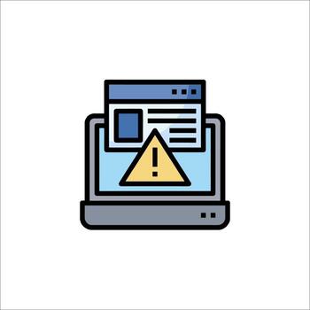 A computer with a warning sign on it vector