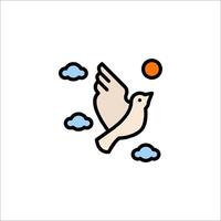 A white dove flying in the sky with clouds vector