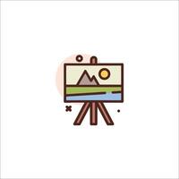 A painting on a easel with a mountain in the background vector
