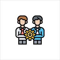 Two people holding a gear wheel icon vector