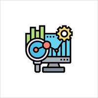 A computer monitor with a magnifying glass and a graph vector