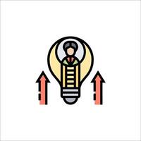 A person in a light bulb with arrows pointing up vector
