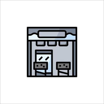 A store front with a sign that reads open vector