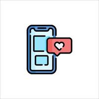 A phone with a heart icon and a chat bubble vector