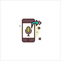 A smartphone with a microphone and arrow pointing to it vector