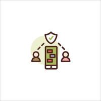 A phone with a shield on it and people in the background vector