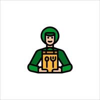A man in a green uniform holding a box vector
