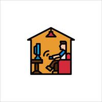 A man sitting in front of a computer in a house vector