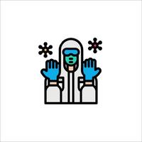 A person wearing a mask and gloves is holding up two hands vector