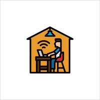 A man sitting at a desk with a laptop vector