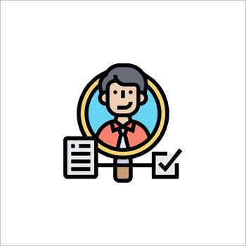 A man with a magnifying glass and a check mark vector