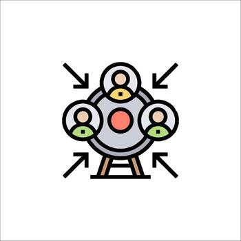 A group of people are sitting around a table with arrows pointing to it vector