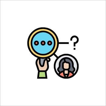 A person holding a magnifying glass with a question mark on it vector