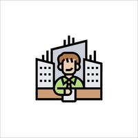 A man with a folder in front of a building vector