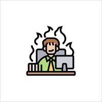 A man is sitting at a desk with flames coming out of his head vector