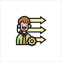 A man with a headset and arrows pointing to him vector
