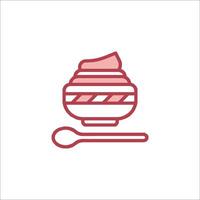 A red line icon of a bowl of yogurt vector