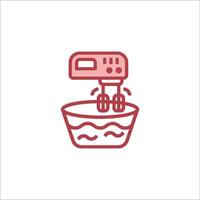A red line icon of a mixer in a bowl vector