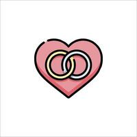 Two rings in a heart icon vector