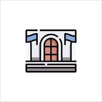 A building with a window and door icon vector