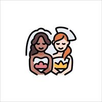 Two women in wedding dresses holding hands vector