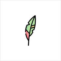 A feather icon with a green and pink color vector