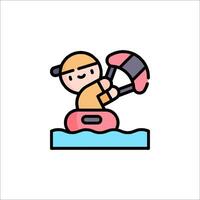 A cartoon man on a raft with a life jacket vector